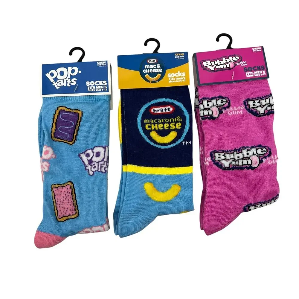Pop Tarts, Kraft Mac & Cheese, Bubble Yum‎ Crew Socks Mens 6-12 Novelty 3 Pairs